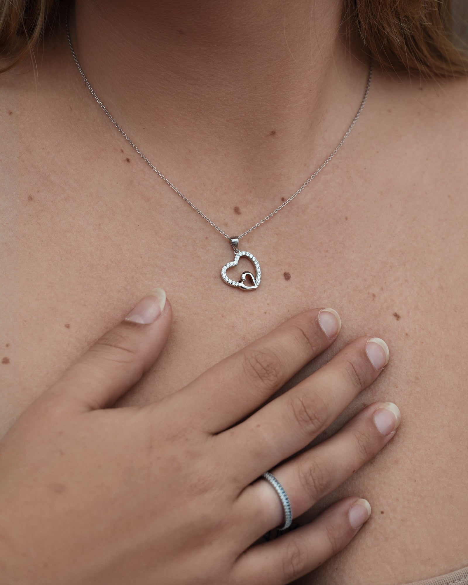 Mother and Daughter Heart Necklace Sterling Silver