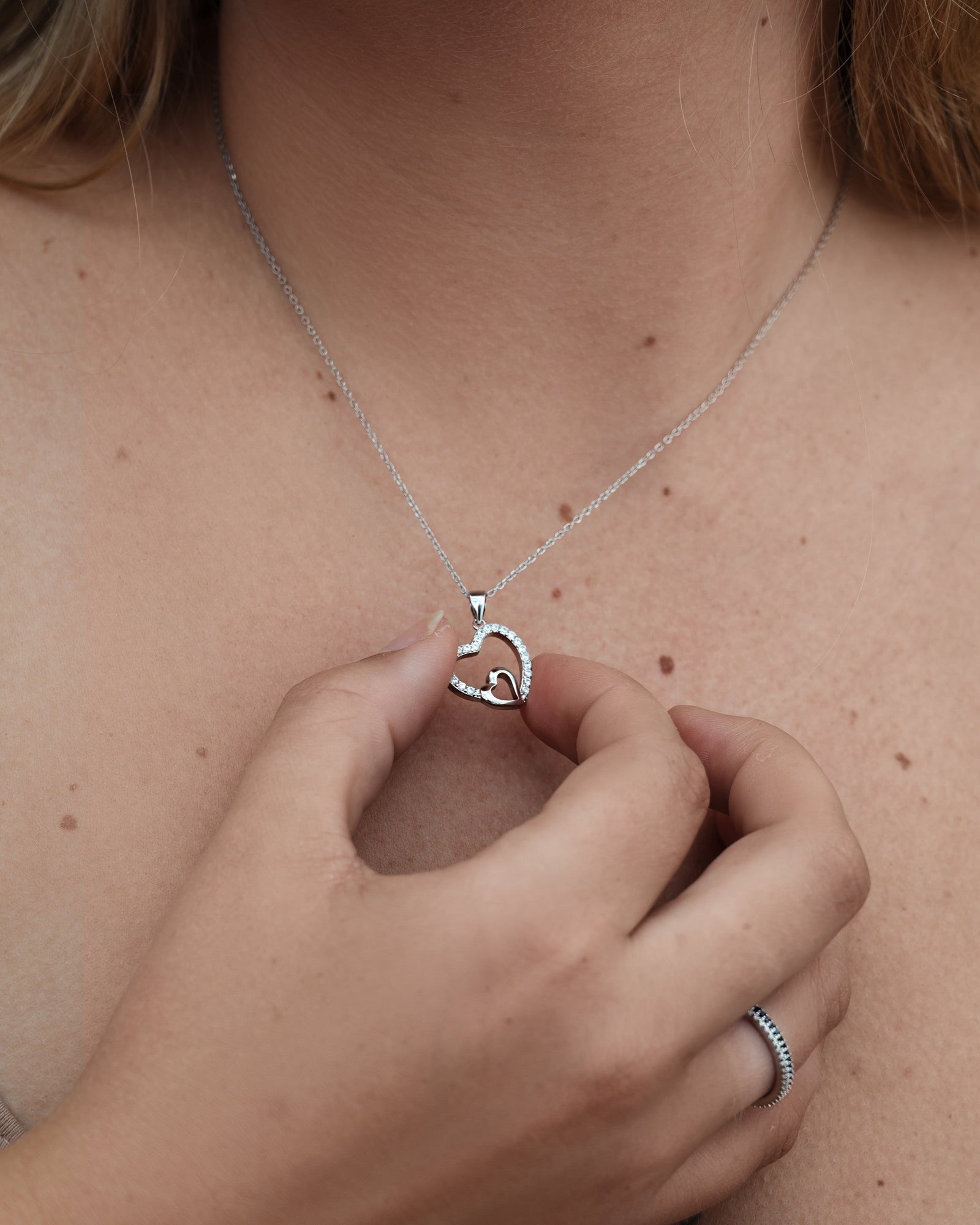 Mother and Daughter Heart Necklace Sterling Silver