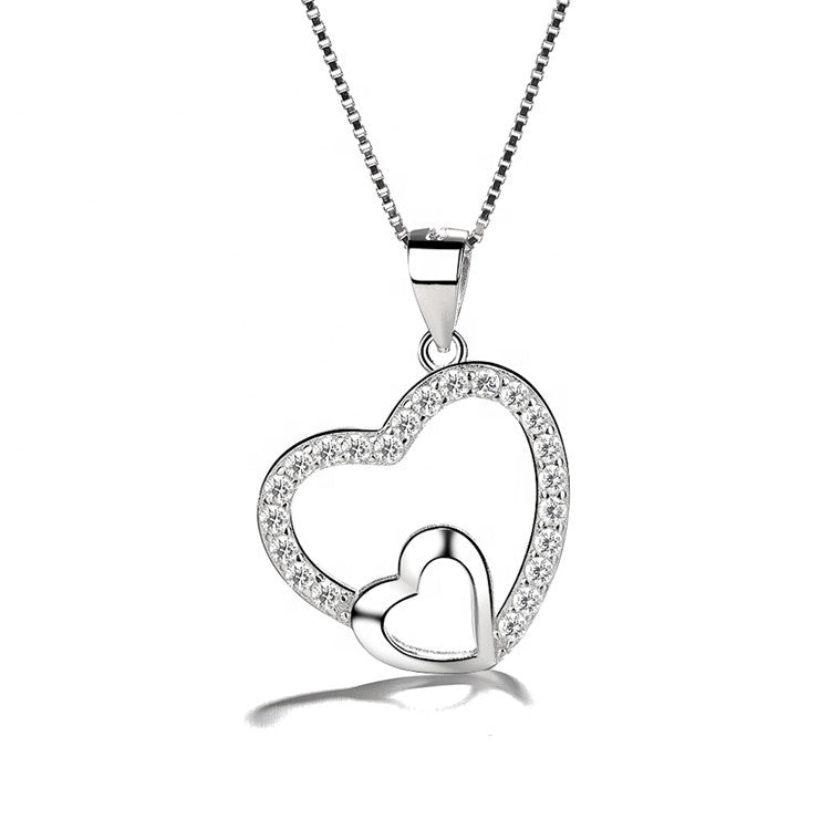 Mother and Daughter Heart Necklace Sterling Silver