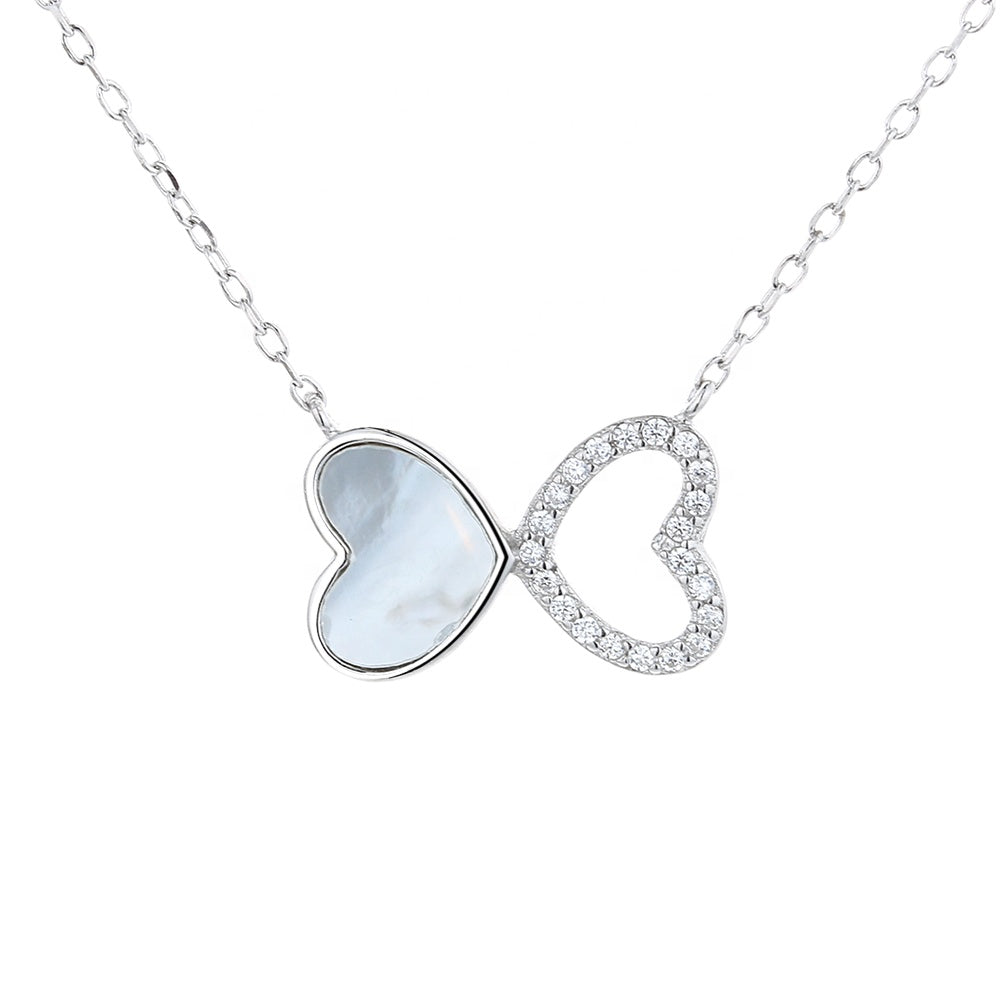 Mother and Daughter Heart Necklace Sterling Silver