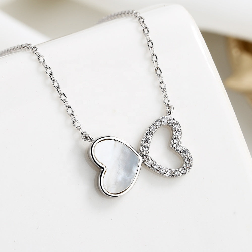 Mother and Daughter Heart Necklace Sterling Silver