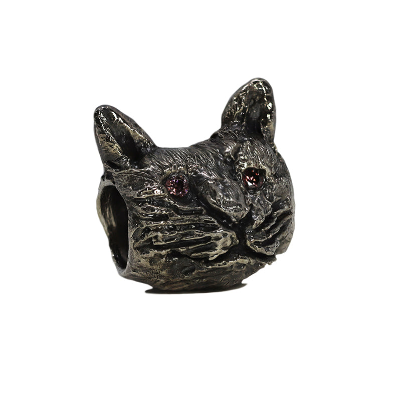 Cat bead in Oxidised Silver