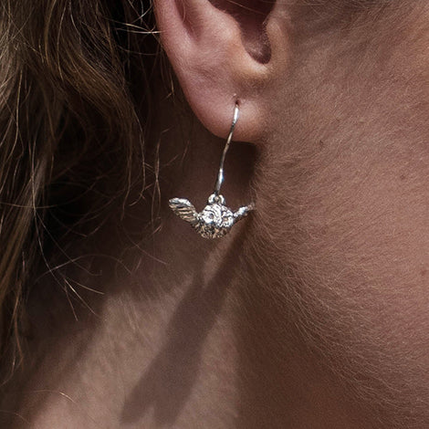 Silver Flying baby Owl Earrings