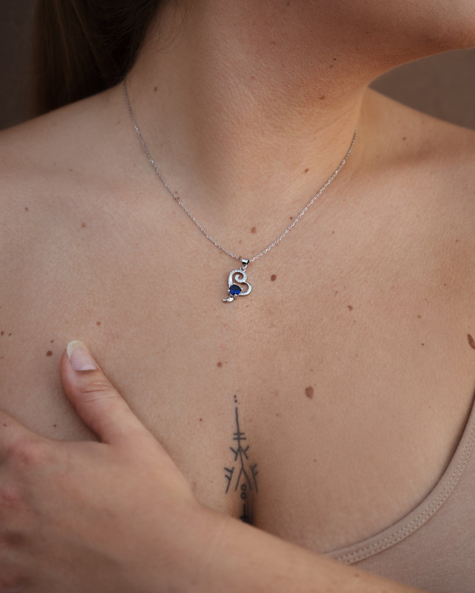 Heart Necklace Sterling Silver Blue Accents