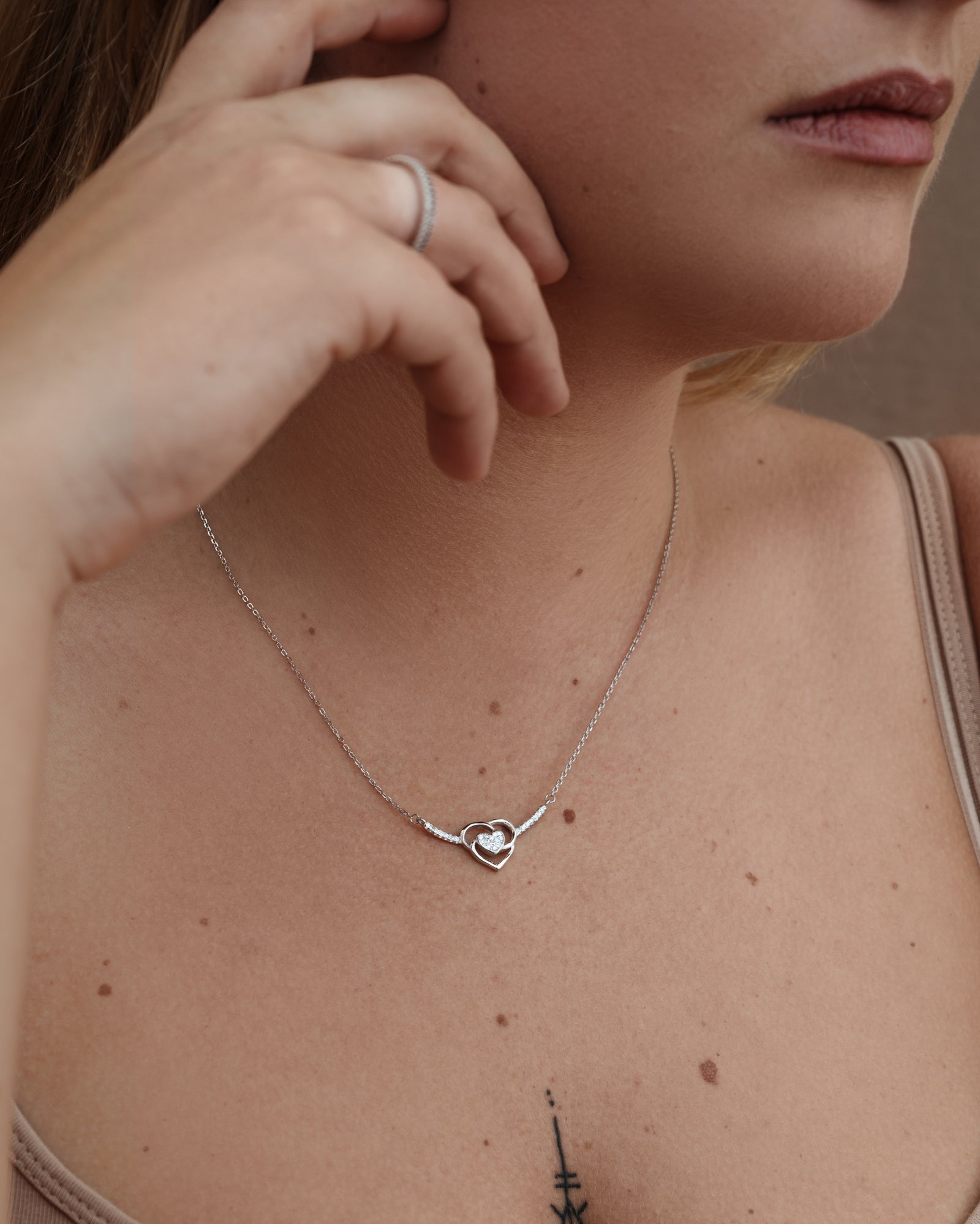 Double Heart Necklace Sterling Silver