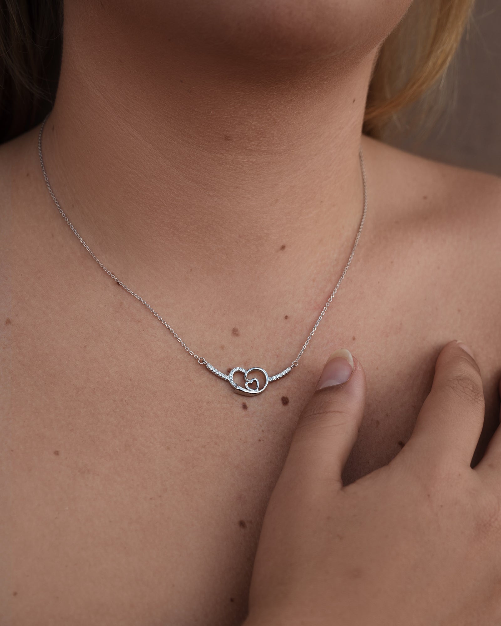 Double Heart Necklace Sterling Silver