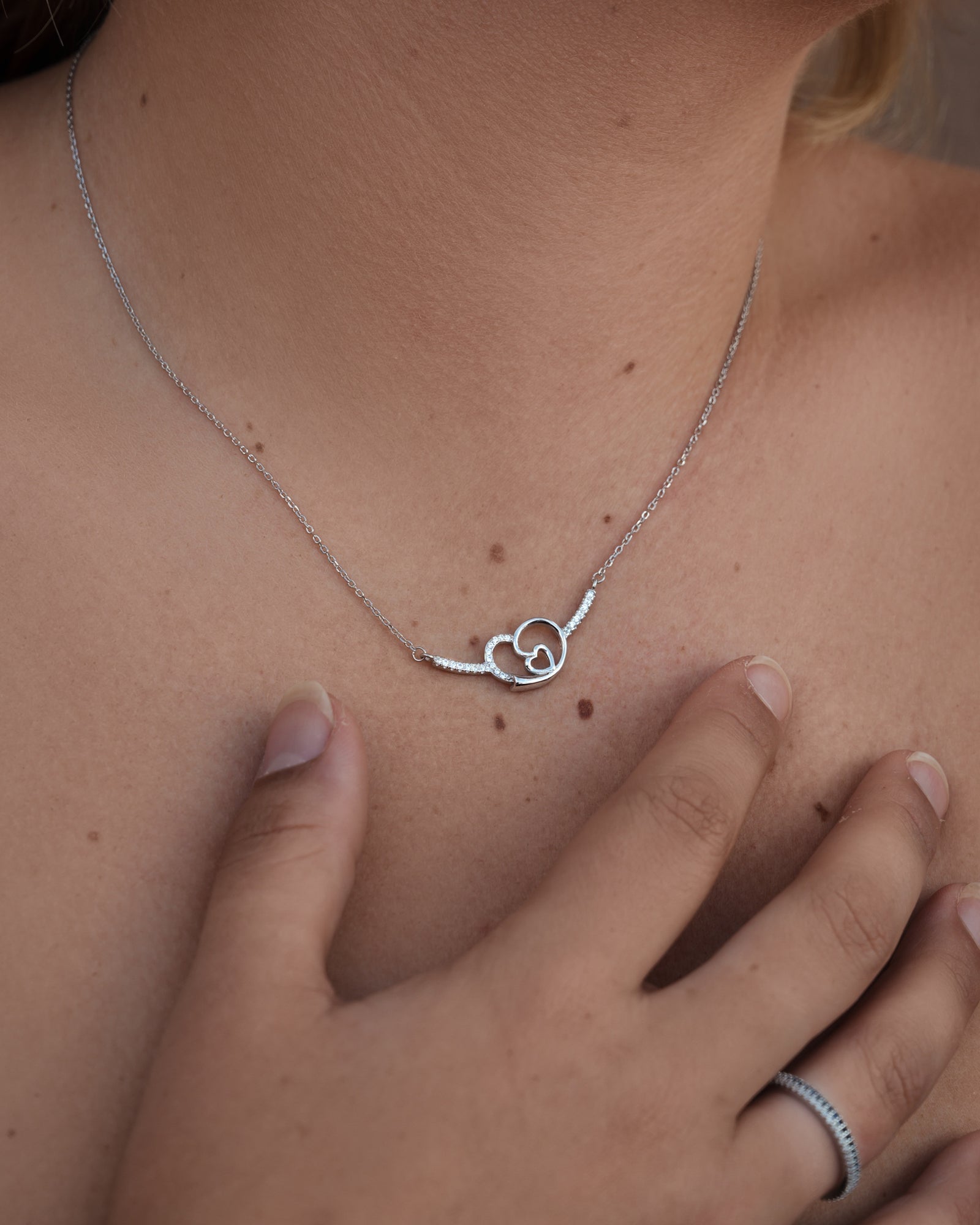 Double Heart Necklace Sterling Silver