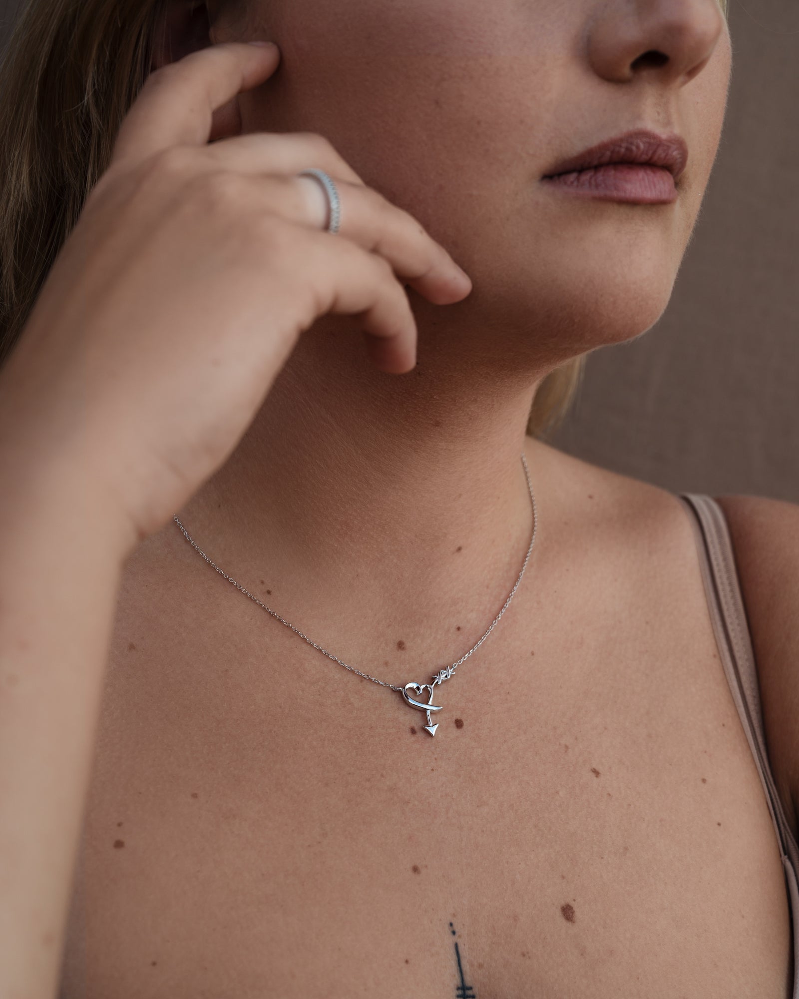 Arrow Through Heart Necklace Sterling Silver