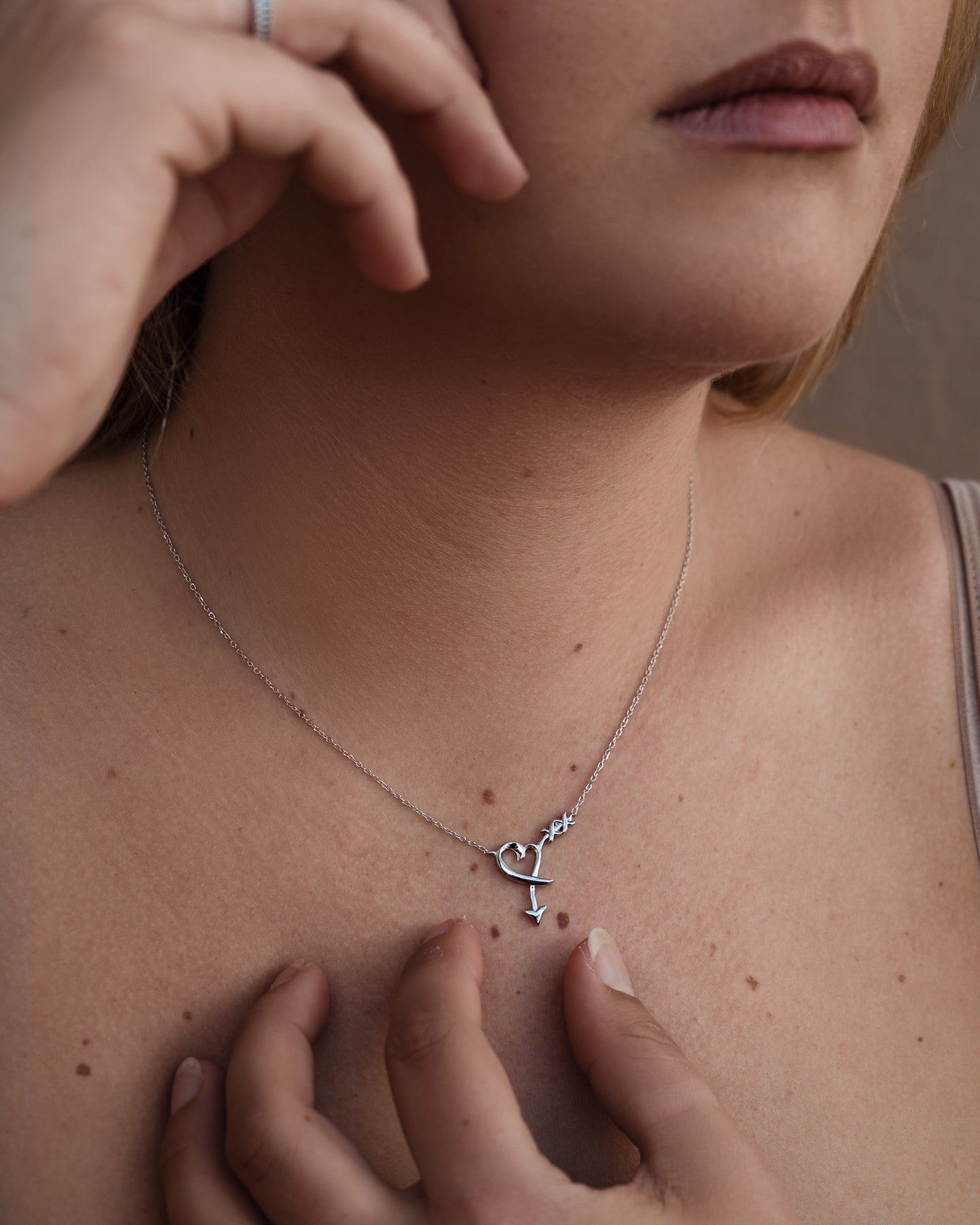 Arrow Through Heart Necklace Sterling Silver