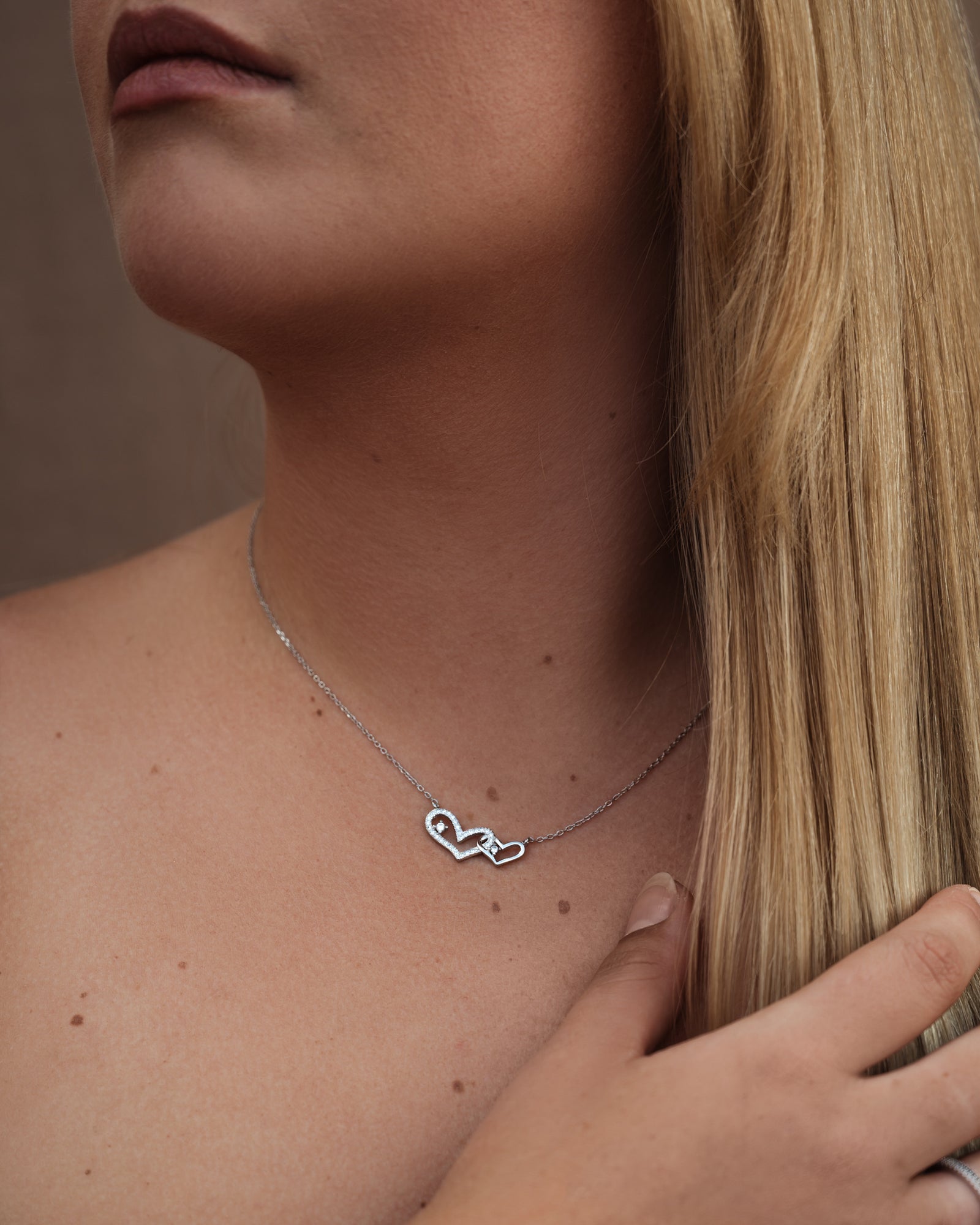 Double Heart Necklace Sterling Silver