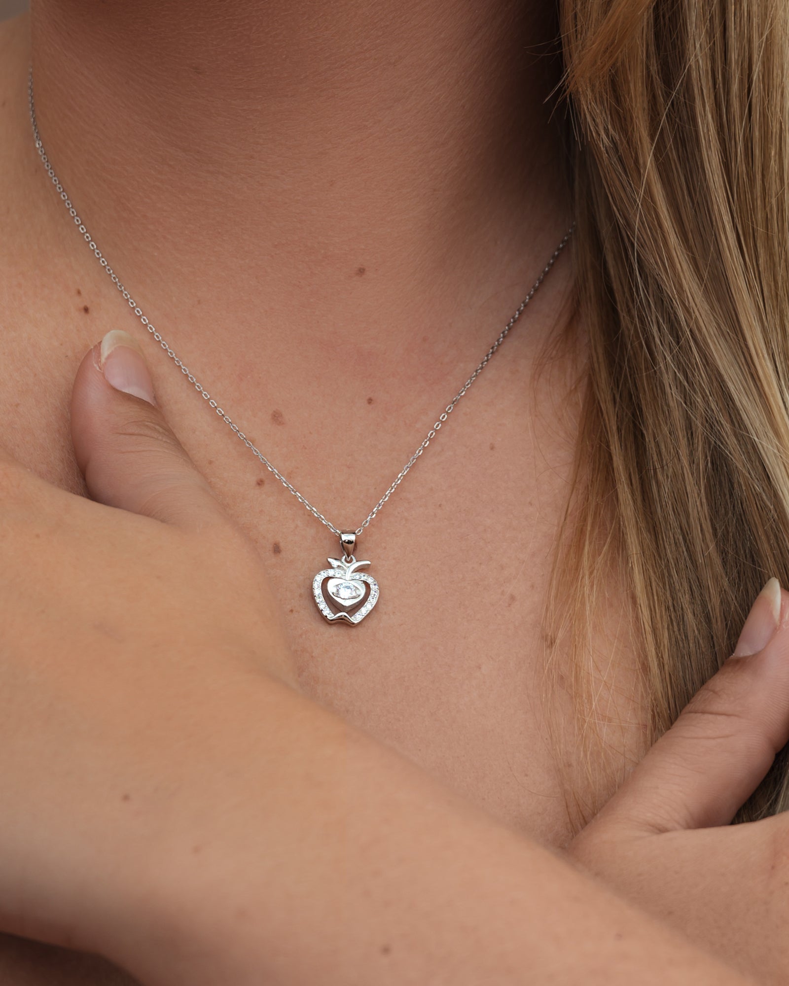 Apple Heart Necklace Sterling Silver