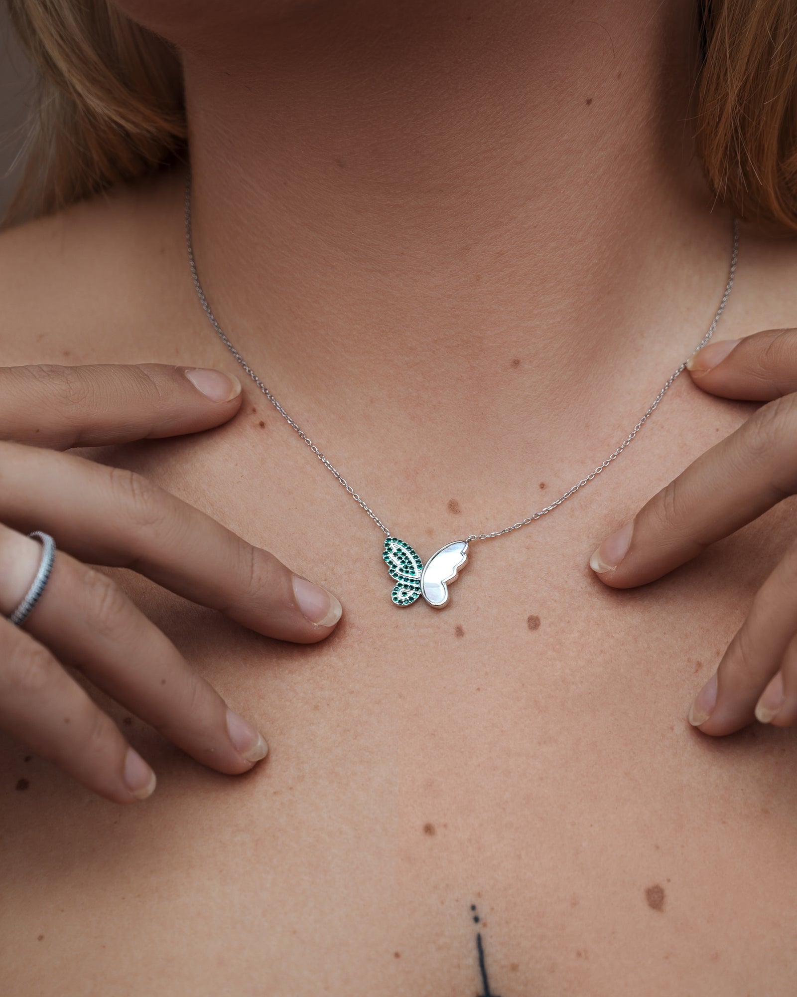 Green Butterfly Necklace Sterling Silver