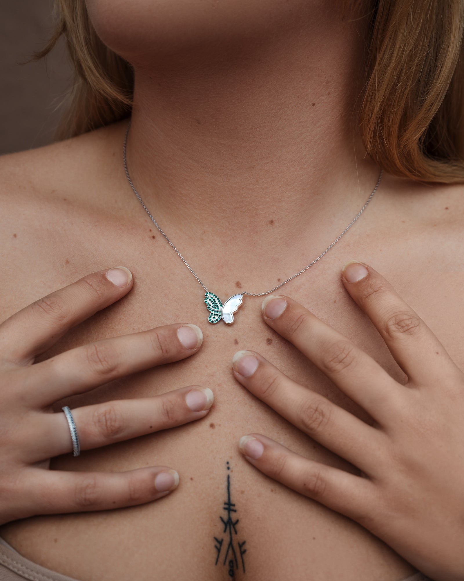 Green Butterfly Necklace Sterling Silver