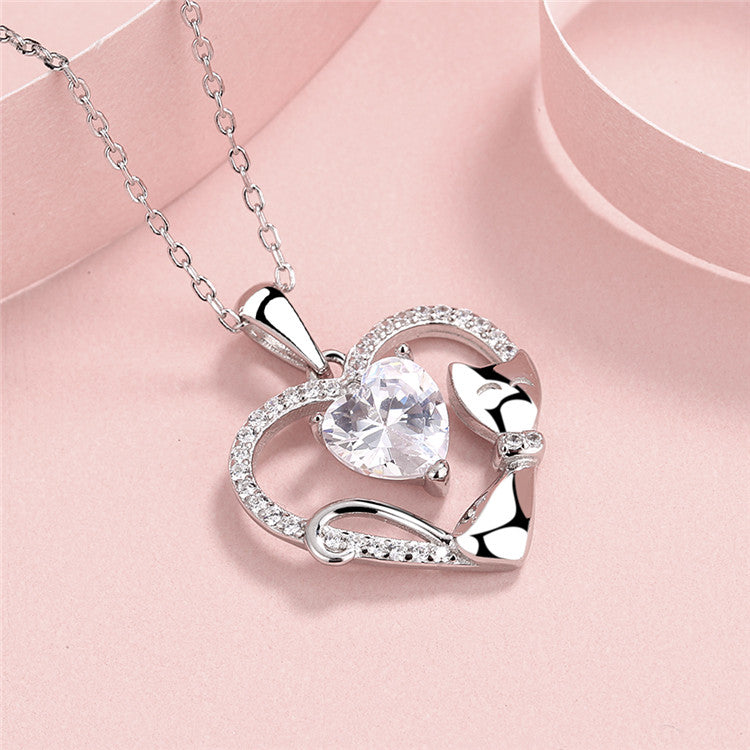 Heart & Cat Necklace Sterling Silver