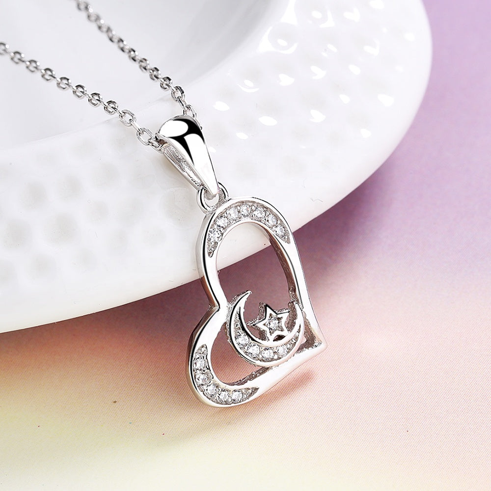 Moon Heart Necklace Sterling Silver