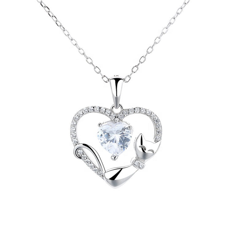 Heart & Cat Necklace Sterling Silver