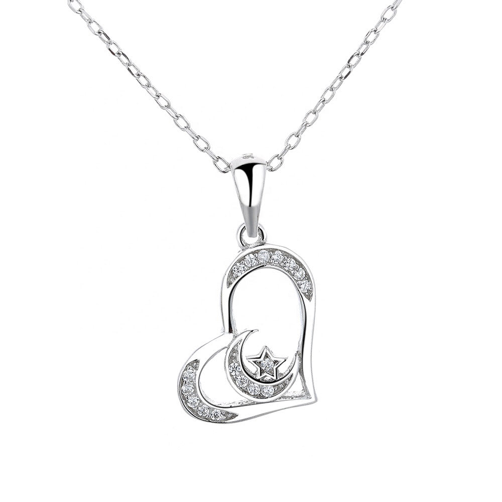 Moon Heart Necklace Sterling Silver