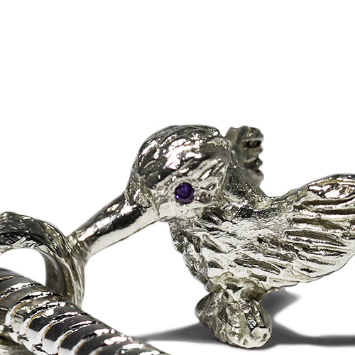 Hummingbird charm in Sterling Silver with Amethyst CZ eyes