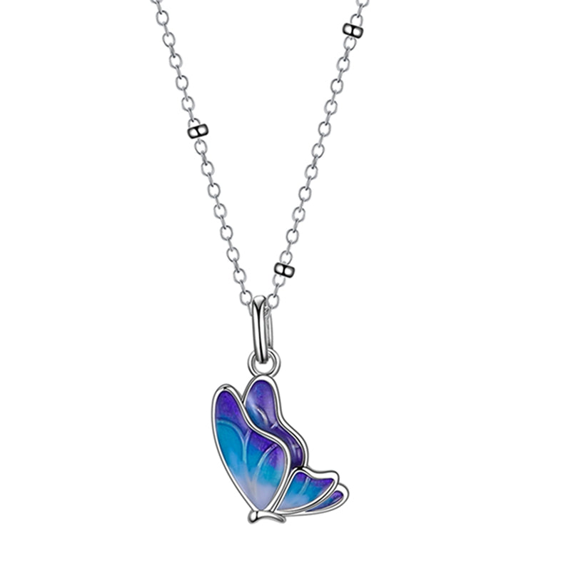 Blue Enamel Butterfly Necklace Sterling Silver