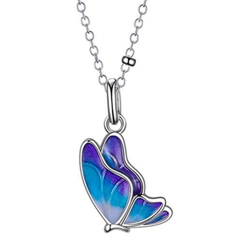 Blue Enamel Butterfly Necklace Sterling Silver