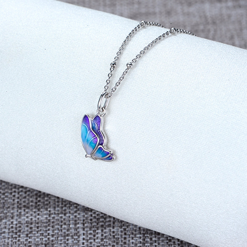 Blue Enamel Butterfly Necklace Sterling Silver