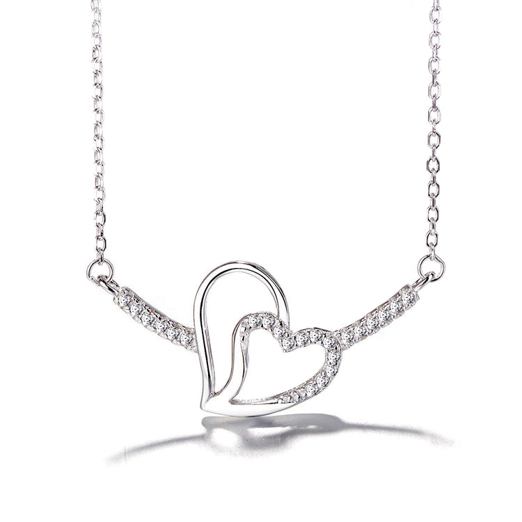 Double Heart Necklace Sterling Silver