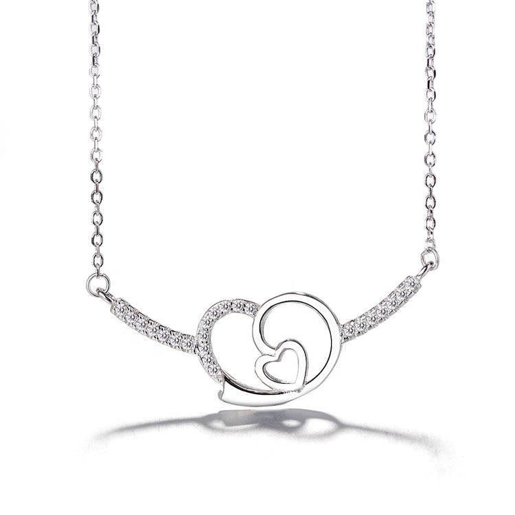 Double Heart Necklace Sterling Silver