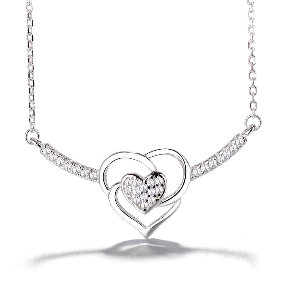 Double Heart Necklace Sterling Silver