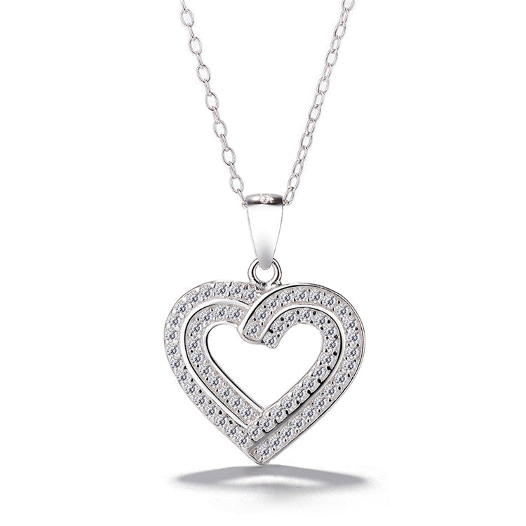 Romantic Double Heart Necklace Sterling Silver