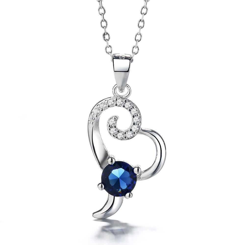 Heart Necklace Sterling Silver Blue Accents