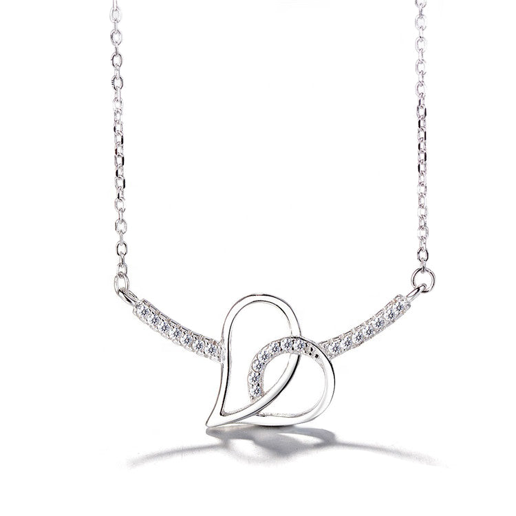 Endless Sparkling Heart Necklace Sterling Silver