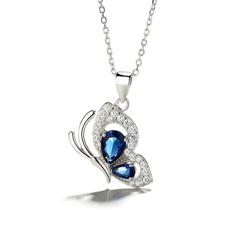 Blue Butterfly Necklace Sterling Silver