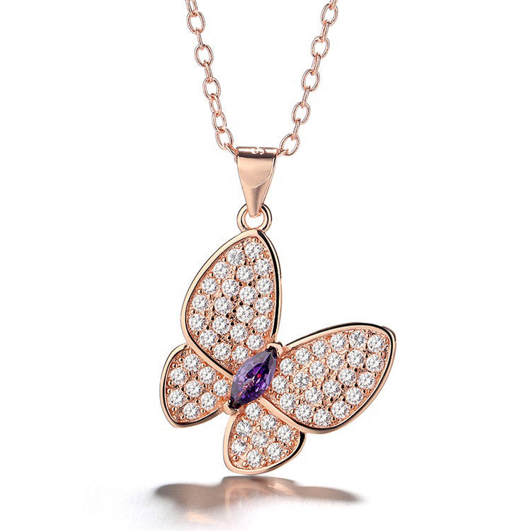 Purple Light Butterfly Rosegold Necklace