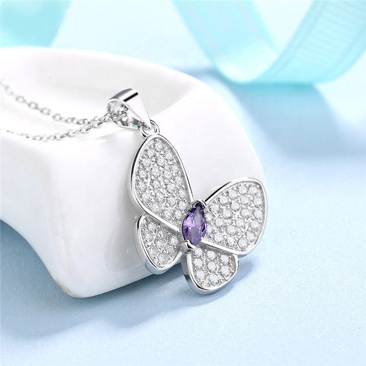 Purple Light Butterfly Necklace Sterling Silver