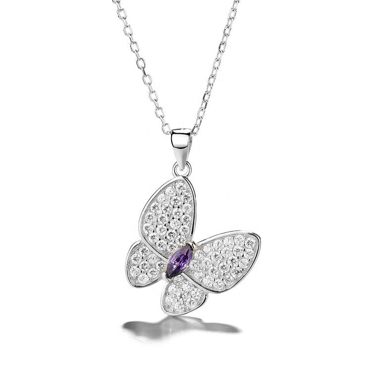 Purple Light Butterfly Necklace Sterling Silver