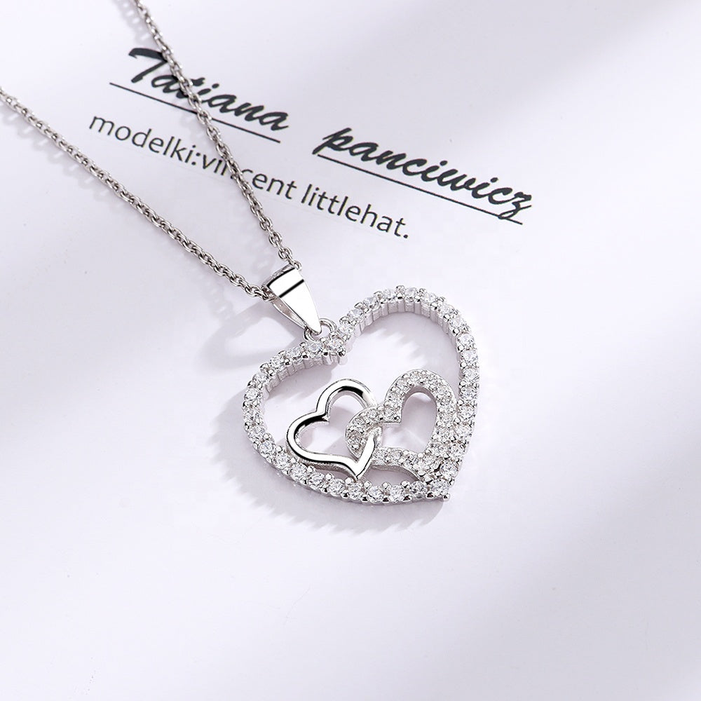 Romantic Double Heart Necklace Sterling Silver