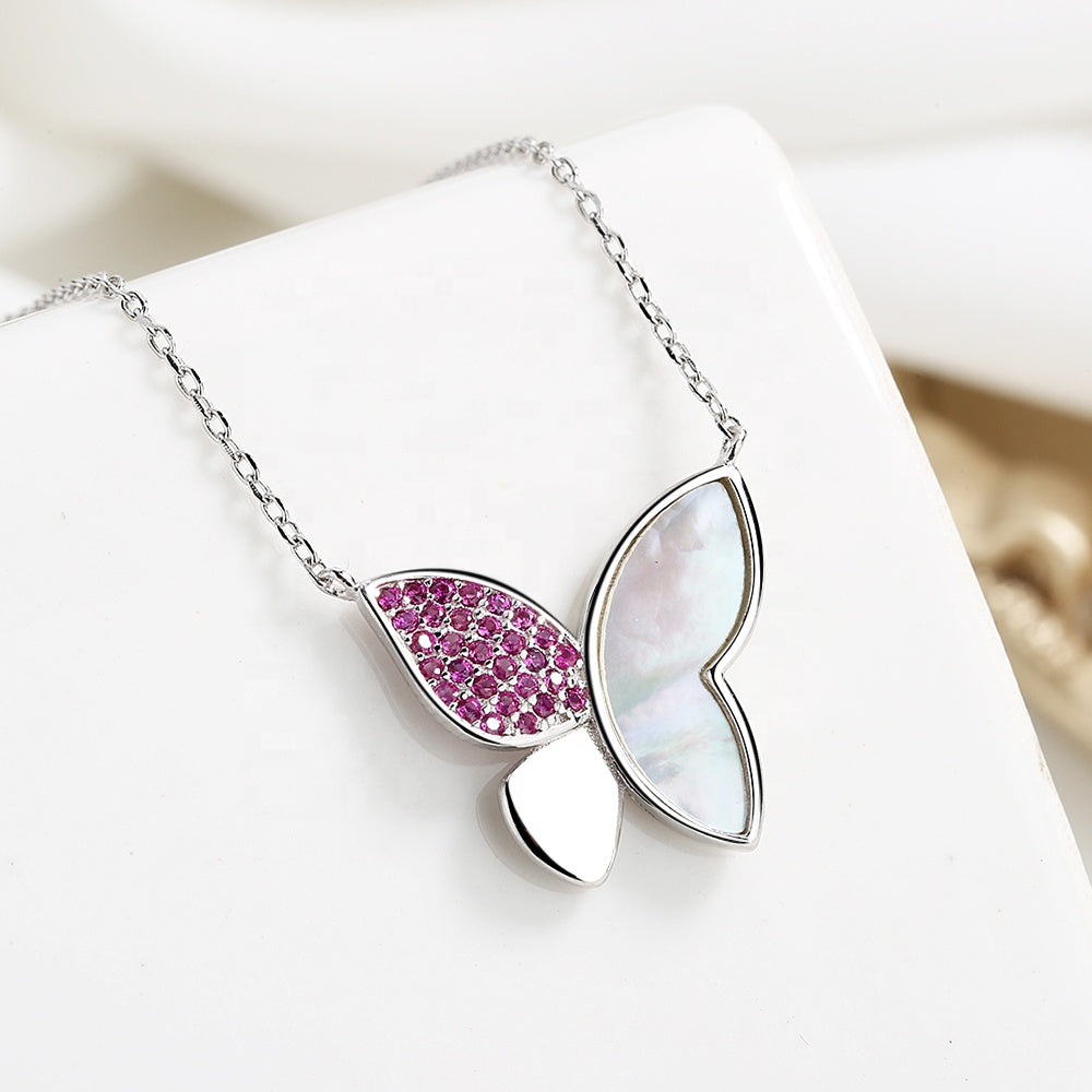 Pink Butterfly Necklace Sterling Silver