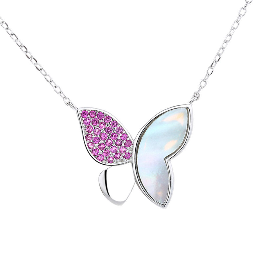 Pink Butterfly Necklace Sterling Silver