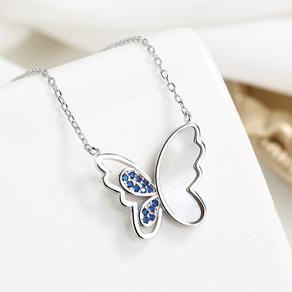 Blue Butterfly Necklace Sterling Silver