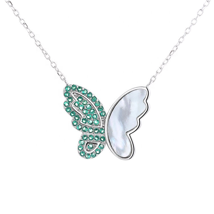 Green Butterfly Necklace Sterling Silver