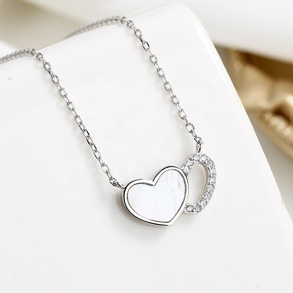 Double Heart Necklace Sterling Silver