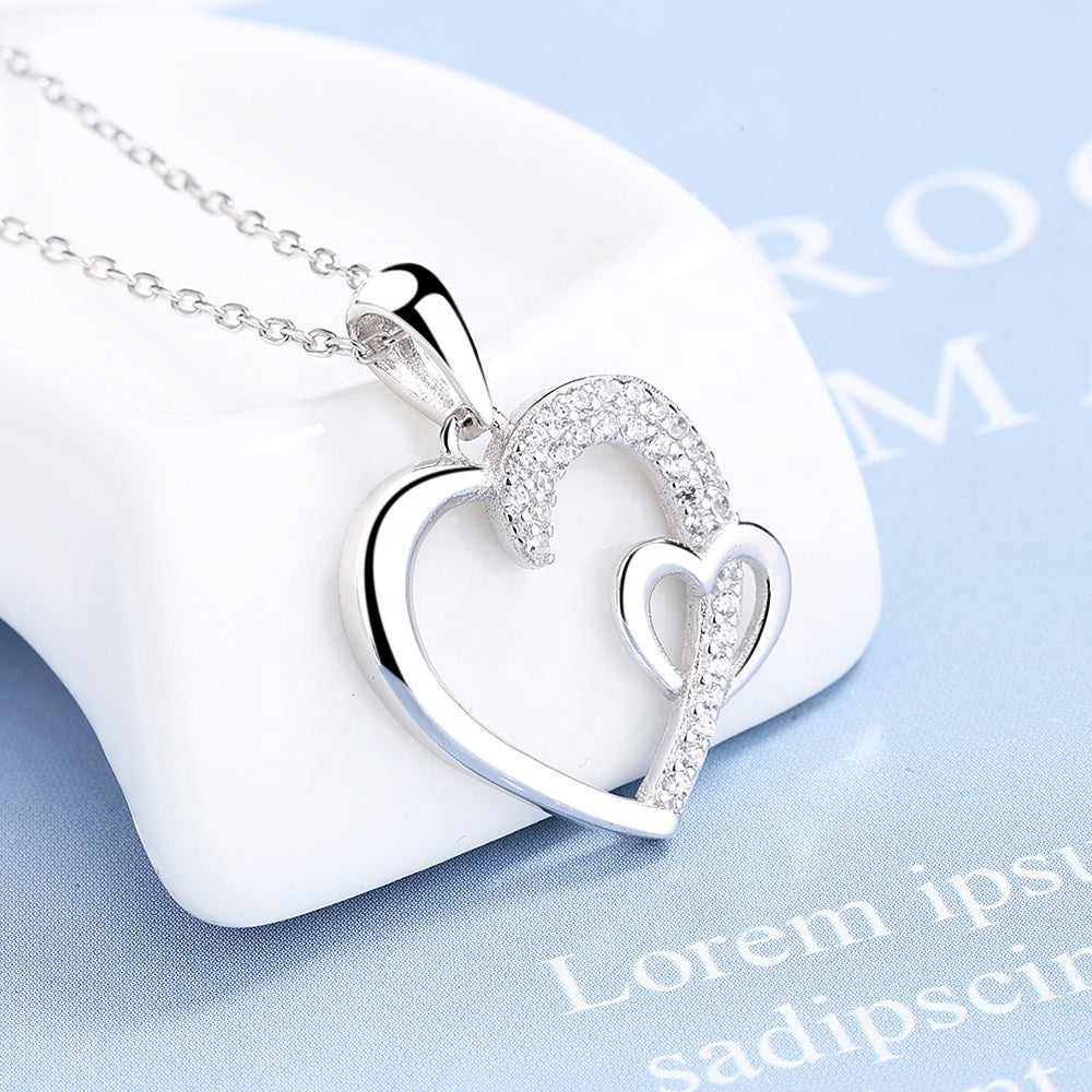 Sparkling Love Heart Necklace Sterling Silver