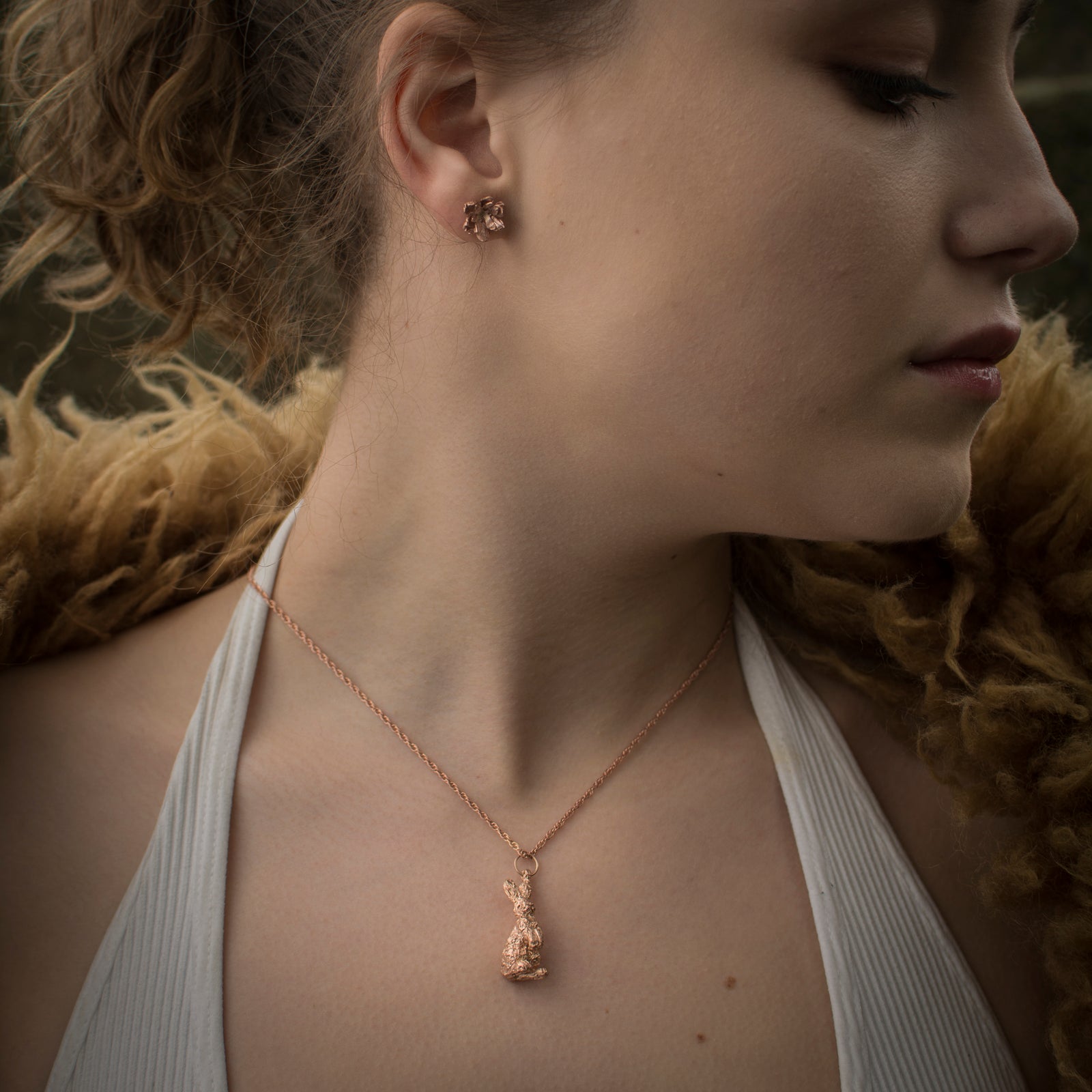 Rose gold bunny necklace